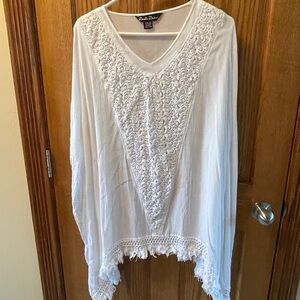 White Embroidered Beach Cover up by Double Decker.